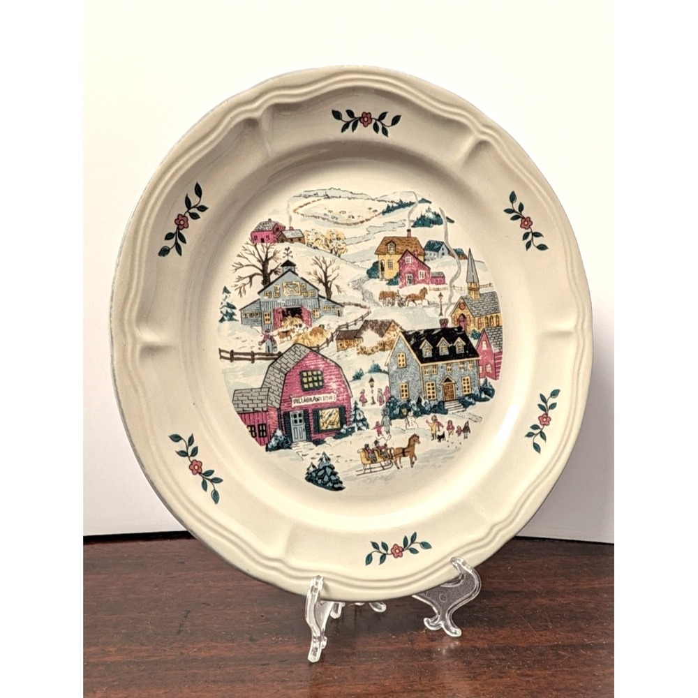 Gibson Winter Village Christmas Dinner Plate 10.5" Snow Scene Village Antiques